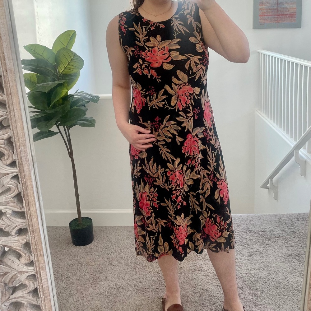 Vintage Floral Flower Hipster Hippie Artsy Boho Chic Picnic Party Midi Hip Dress